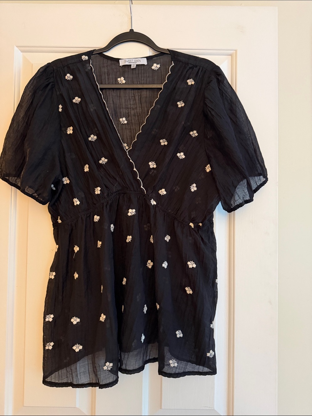 Sweet Rain Black Embroidered V-Neck Peplum Blouse